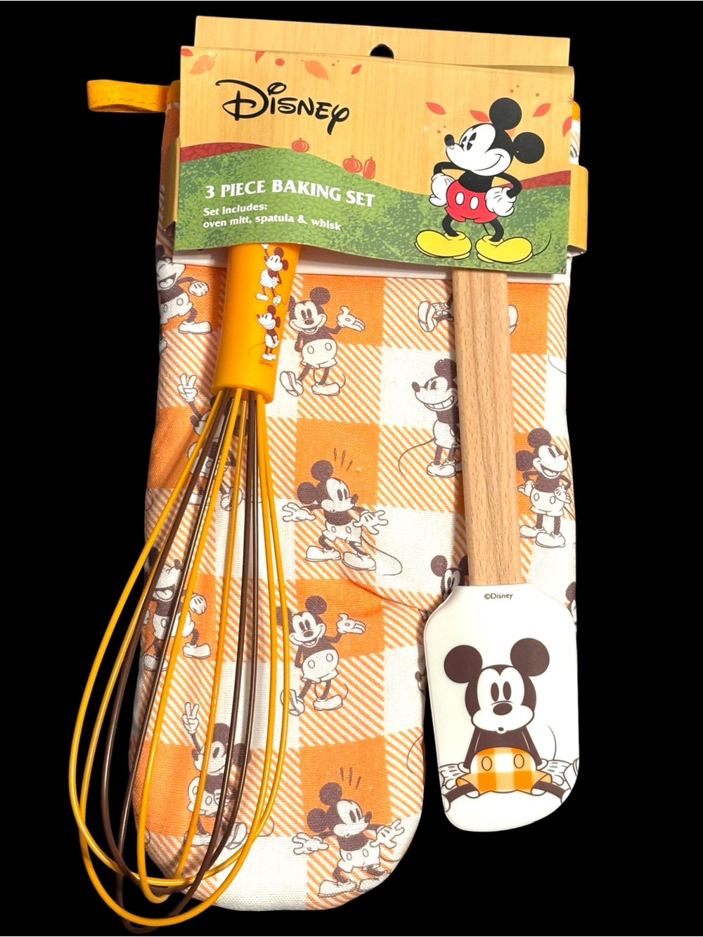 NWT•Disney Orange & White Mickey Mouse 3-Piece Baking Set